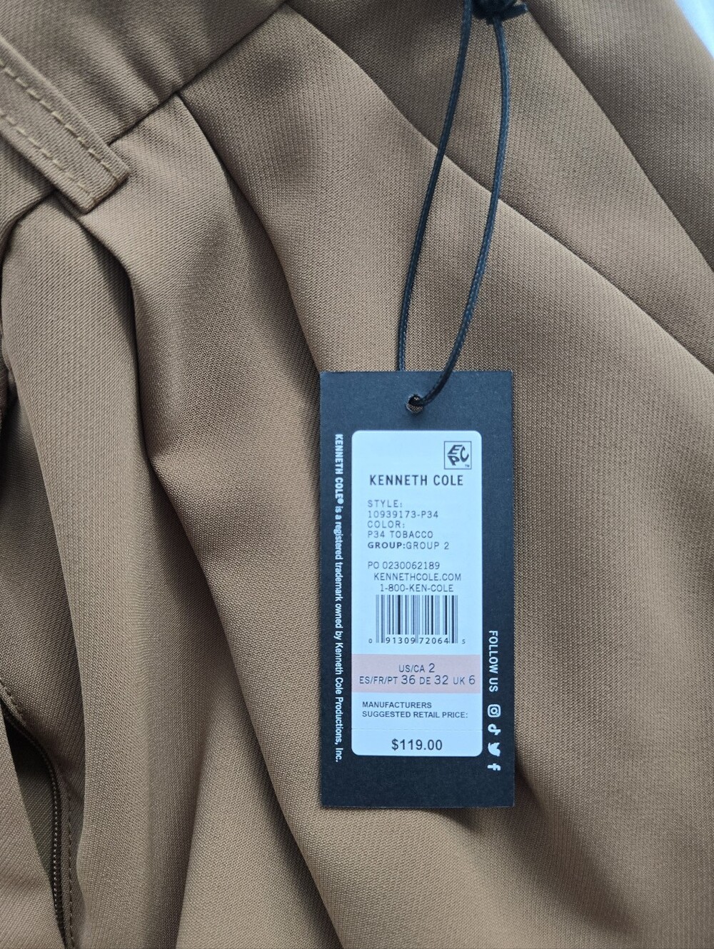 Kenneth Cole Wide-Leg High-Waist Camel Tan Trousers - Picture 8 of 8
